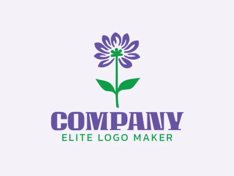 Logotipo en forma de una flor con diseño minimalista y colores verde y violeta.