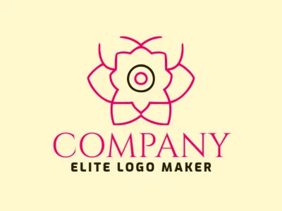 Cree un logotipo vectorial para su empresa en forma de una flor combinado con un ojo con un estilo monoline, los colores utilizados son negro y rosa.