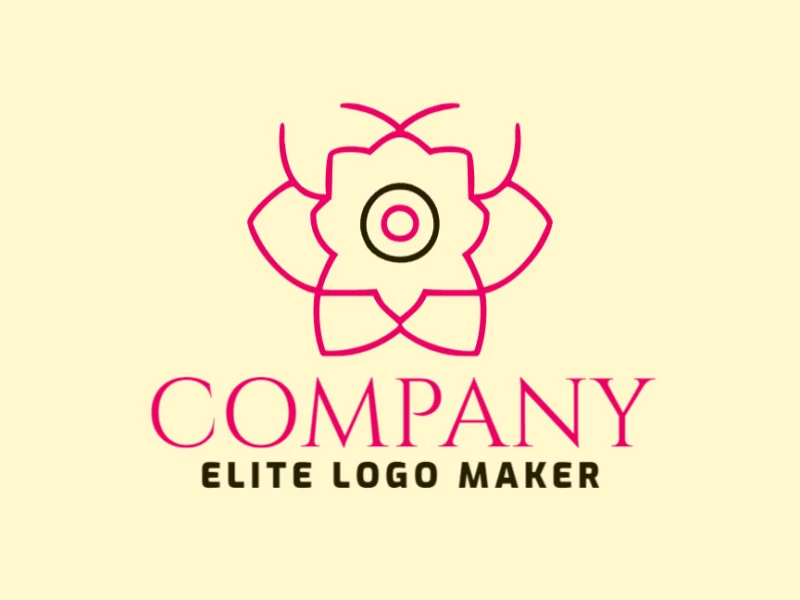 Cree un logotipo vectorial para su empresa en forma de una flor combinado con un ojo con un estilo monoline, los colores utilizados son negro y rosa.