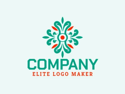 Logotipo hecho a mano con un diseño refinado que forma una flor combinado con hojas en colores verde y naranja.