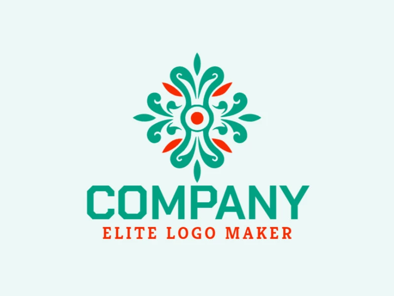 Logotipo hecho a mano con un diseño refinado que forma una flor combinado con hojas en colores verde y naranja.