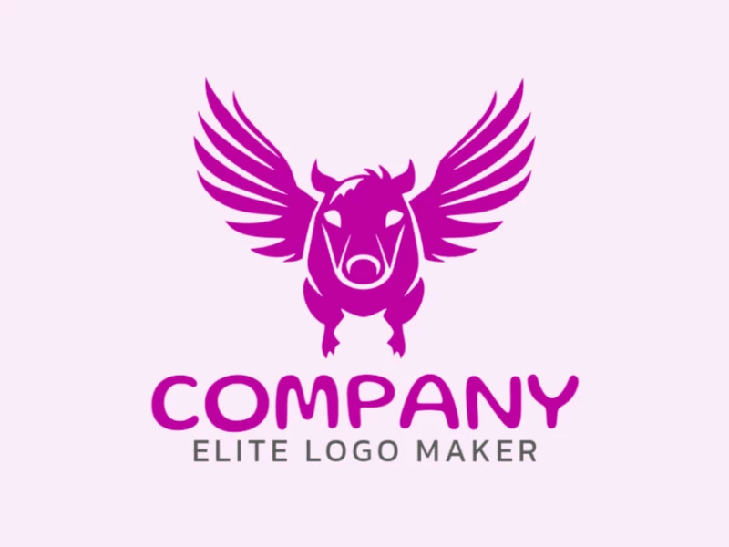 Logotipo personalizable en forma de un cerdo volador compuesto por un estilo simétrico y color rosa.