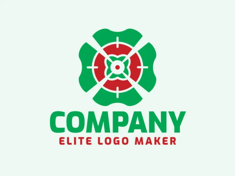 Logotipo creativo en forma de un trébol con un diseño memorable y un estilo abstracto, los colores utilizados son rojo y verde.