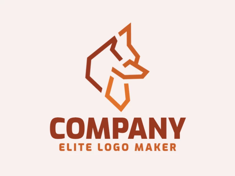 Logotipo listo para descargar en forma de un zorro con diseño minimalista y colores marrón y naranja.