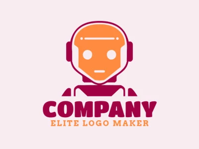 Un logotipo simétrico que presenta un elegante diseño de robot en un llamativo naranja y rojo oscuro, combinando innovación y audacia.