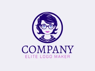 Logotipo personalizable en forma de una chica compuesto por un estilo abstracto y colores azul, rosa, y azul oscuro.