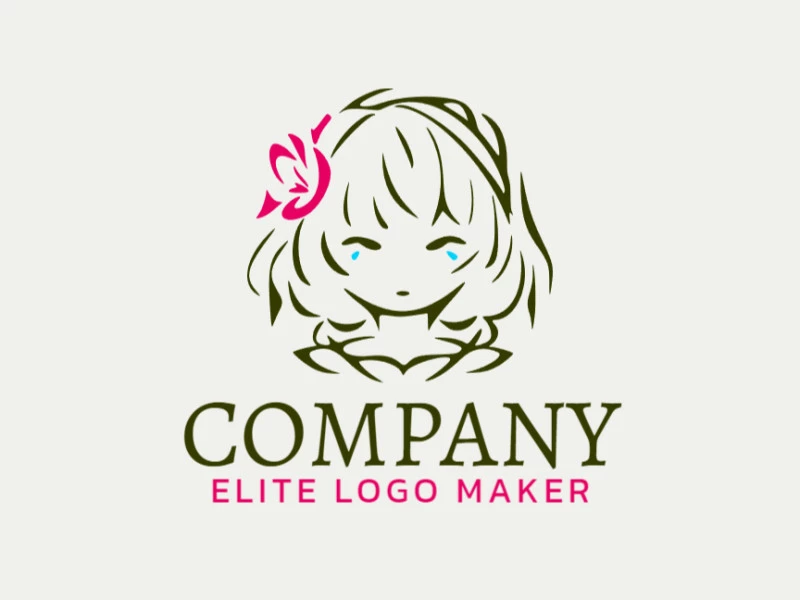 Crea un logotipo ideal para tu negocio en forma de una chica combinado con una flor con un estilo abstracto y colores personalizables.