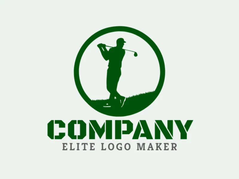 Logotipo minimalista con formas sólidas que forman una golfista con un diseño refinado y color verde oscuro.