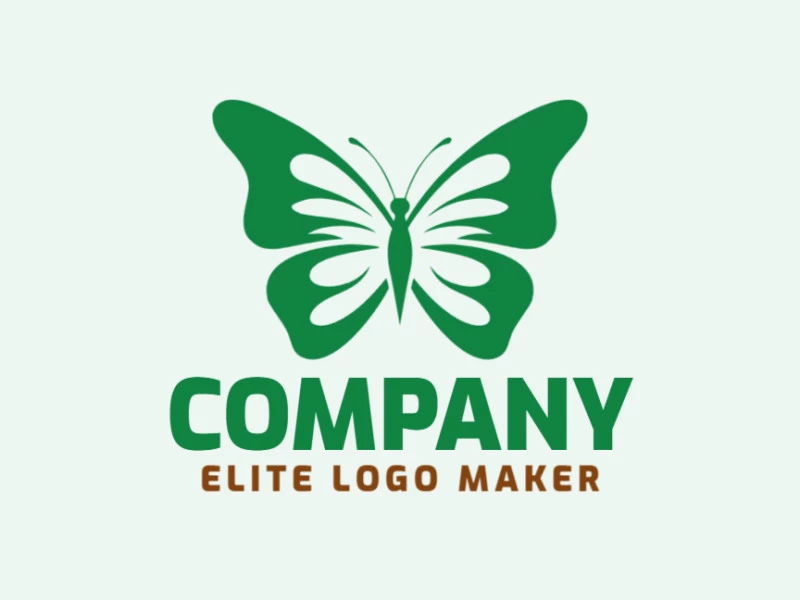 Logotipo moderno en forma de una mariposa verde con diseño profesional y estilo simétrico.