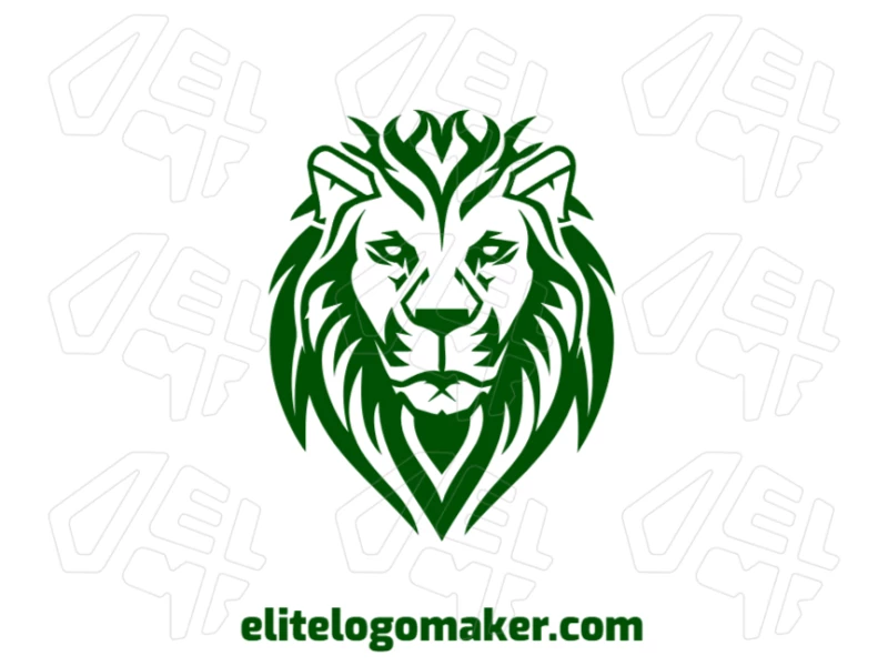León Verde, Rey De La Naturaleza Icono Creativo Una plantilla de logo abstracto con un león verde, el rey de la naturaleza, simbolizando fuerza y poder en un estilo de diseño barato y accesible.