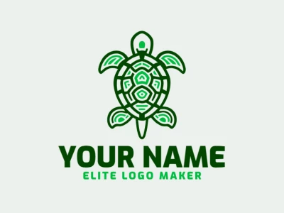 Un diseño de logotipo simétrico y gracioso con una tortuga verde, creado como un vector limpio para una identidad visual atemporal y versátil.