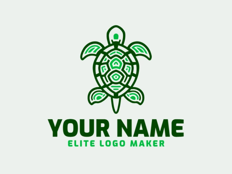 Un diseño de logotipo simétrico y gracioso con una tortuga verde, creado como un vector limpio para una identidad visual atemporal y versátil.