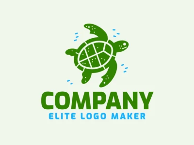 Un logotipo abstracto refinado con una tortuga verde nadando, diseñado con formas suaves y líneas fluidas para una apariencia moderna y artística.