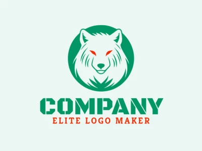 Crea un logotipo vectorizado que presente un diseño contemporáneo de un lobo verde y estilo minimalista, con un toque de sofisticación y colores verde y naranja.