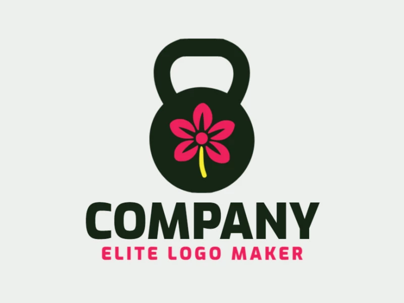 Crea un logotipo ideal para tu negocio en forma de un tetera de gimnasio combinado con una flor con un estilo abstracto y colores personalizables.