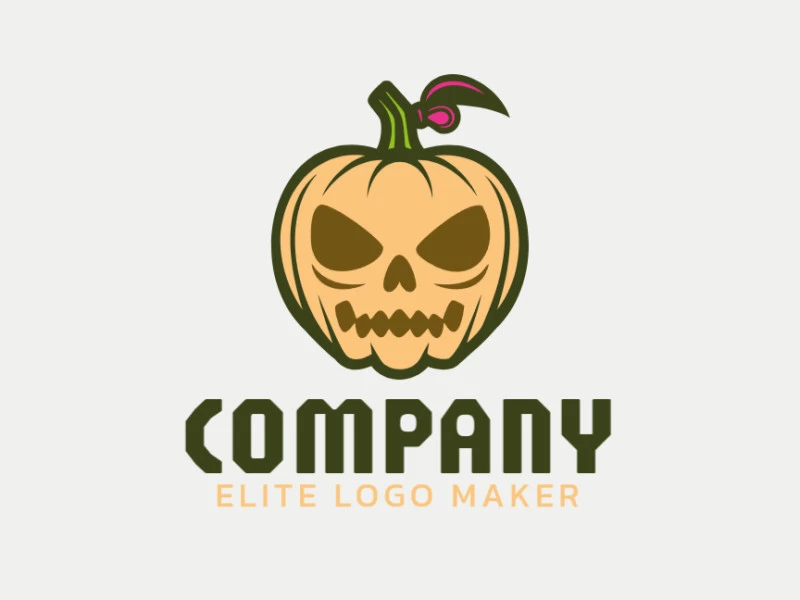 Logotipo de calabaza de Halloween minimalista, que combina naranja y verde oscuro con un toque de rosa para un giro único.