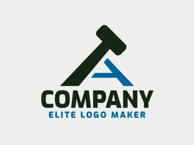 Logotipo ideal para diferentes negocios en forma de un martillo combinado con una letra "A", con diseño creativo y estilo minimalista.