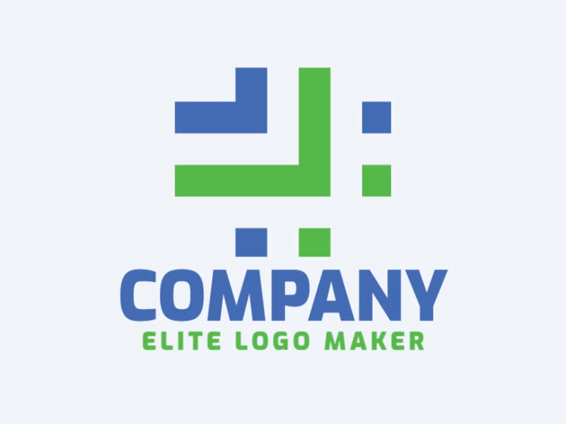 Logotipo vectorial en forma de una hashtag combinado con una flecha con diseño minimalista y colores verde y azul.