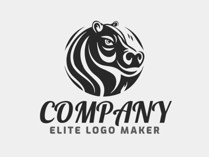 Crea un logotipo vectorizado que presente un diseño contemporáneo de un hipopótamo y estilo mascota, con un toque de sofisticación y color negro.