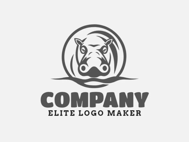 Un logotipo de mascota encantador, que muestra un simpático hipopótamo gris con personalidad y estilo.