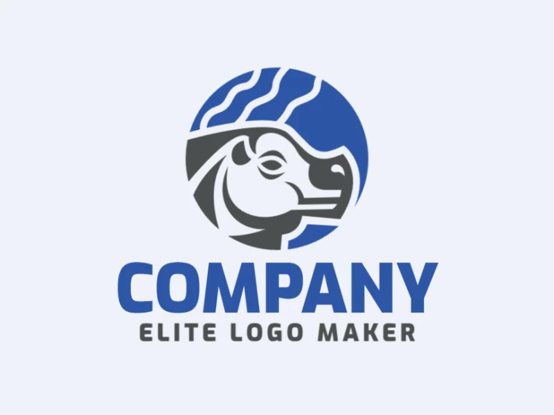 Logotipo ideal para diferentes negocios en forma de un hipopótamo con diseño creativo y estilo circular.