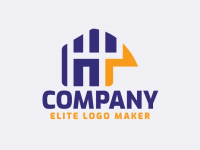 Logotipo personalizable en forma de una casa combinado con un pájaro, compuesto por un estilo minimalista y colores azul y naranja.