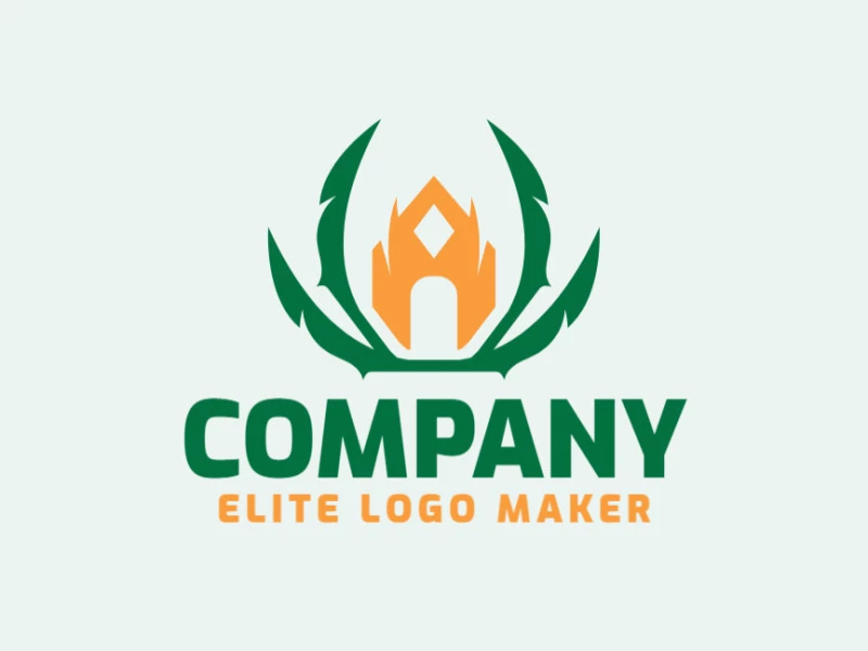 Crear su logotipo en línea con la forma de una casa combinado con una corona, con colores personalizables y estilo abstracto.