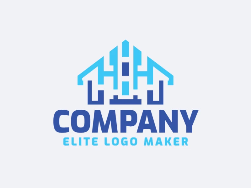 Logotipo personalizable en forma de una casa combinado con dos letras "H", compuesto por un estilo simétrico y color azul.