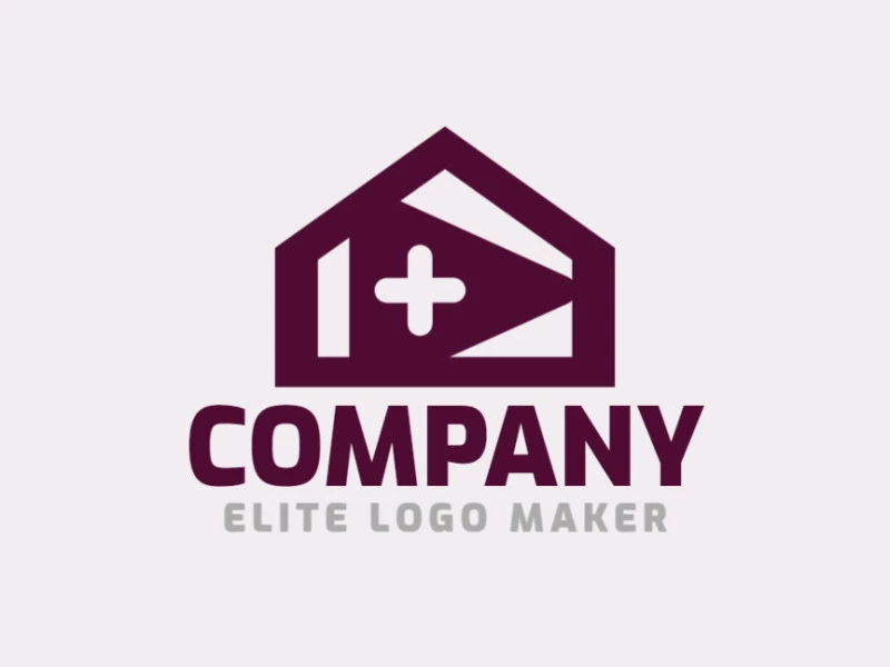 Logotipo en forma de una casa combinado con un play icon, con diseño minimalista y color violeta.