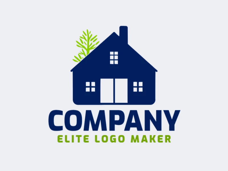 Logotipo minimalista en forma de una casa combinado con un árbol con diseño creativo.