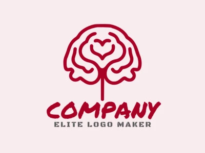 Un logotipo monocromo del cerebro humano en un rojo oscuro e inspirador, simbolizando inteligencia y creatividad.