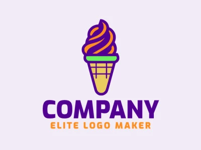 Logotipo vectorial en forma de un helado con diseño creativo y colores verde, naranja, violeta, y amarillo.