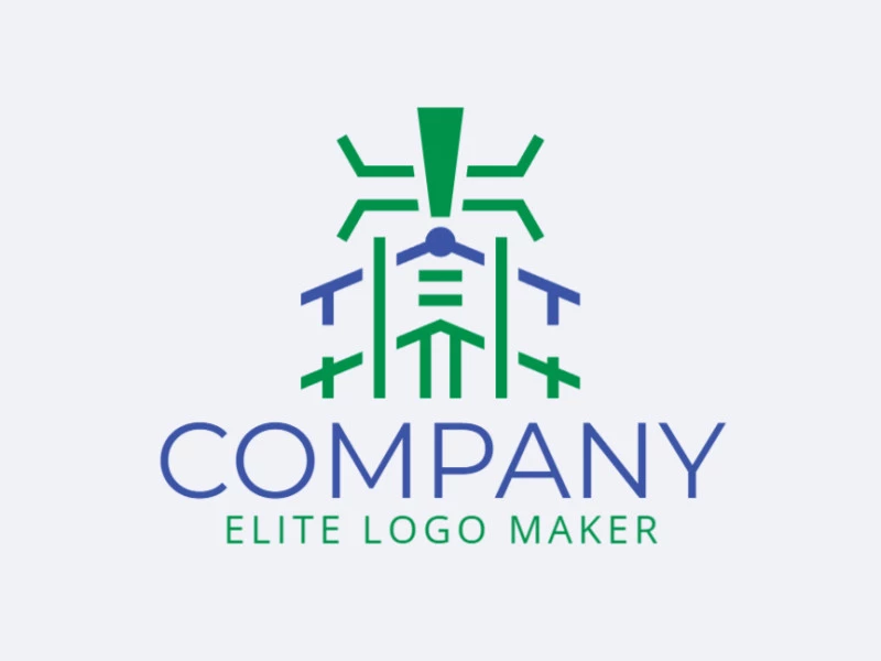 Logotipo simétrico con un diseño refinado que forma casa de insectos en colores azul y verde.