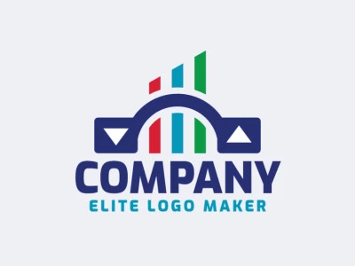 Logotipo minimalista creado con formas abstractas que forman un puente combinado con un grafico en colores azul, rojo, y verde.