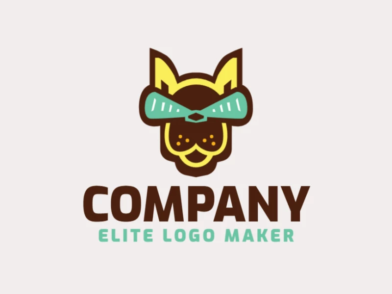 Logotipo personalizable en forma de un canguro compuesto por un estilo abstracto y colores marrón, verde, y amarillo.