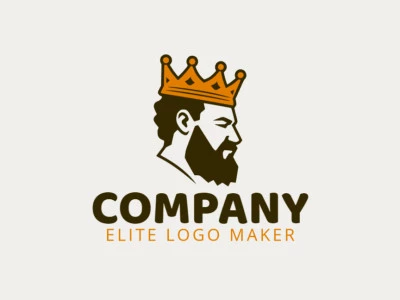 Logotipo creativo en forma de un amable rey con un diseño memorable y un estilo ilustrativo, los colores utilizados son amarillo oscuro y marrón oscuro.