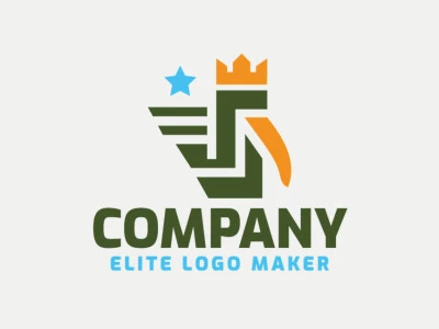 Cree un logotipo vectorial para su empresa en forma de un pájaro rey con un estilo animal, los colores utilizados son verde, azul, y naranja.