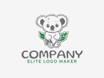 Crear su propio logotipo en forma de un coala combinado con hojas, con un estilo infantil y colores verde y gris.