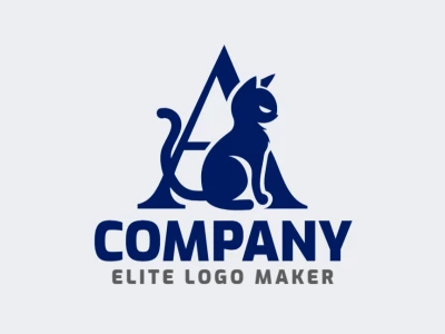 Un logotipo de negocios con la letra 'A' combinada con un gato azul, diseñado en estilo de doble sentido para una identidad visual creativa y profesional.