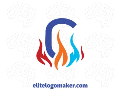Logotipo conceptual con la letra "C" dentro de una llama de fuego en estilo abstracto, creando una obra maestra elegante y poderosa.