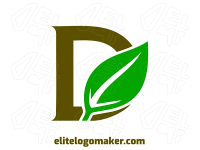 Logotipo de la letra 'D' combinado con una hoja de árbol en estilo de letra inicial, ofreciendo una plantilla de logotipo limpia y versátil, ideal para branding.