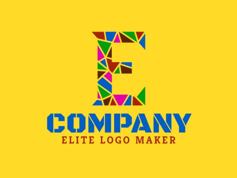 Un logotipo de estilo mosaico vibrante con una letra 'E' creativa, ofreciendo un diseño dinámico y llamativo, ideal para marcas innovadoras y artísticas.