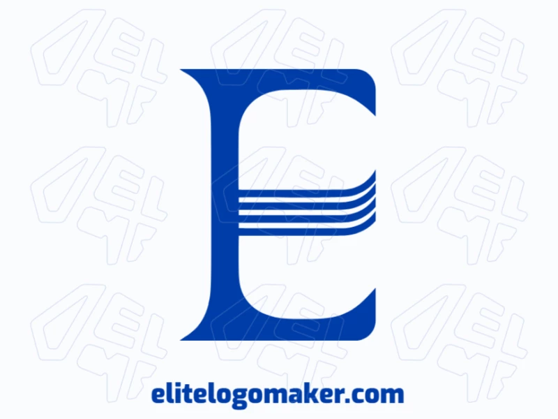 Letra 'E' en azul con estilo de letra inicial, diseñada como una plantilla de logotipo profesional para una identidad de marca moderna y versátil.