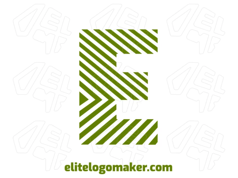 Logotipo de letra inicial personalizable con la letra "E" a rayas en verde, diseñado con líneas dinámicas para una identidad visual moderna y adaptable.