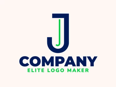 Un logotipo minimalista con la letra 'J', combinando elegantemente líneas limpias con tonos verdes y azules para una estética elegante y moderna.