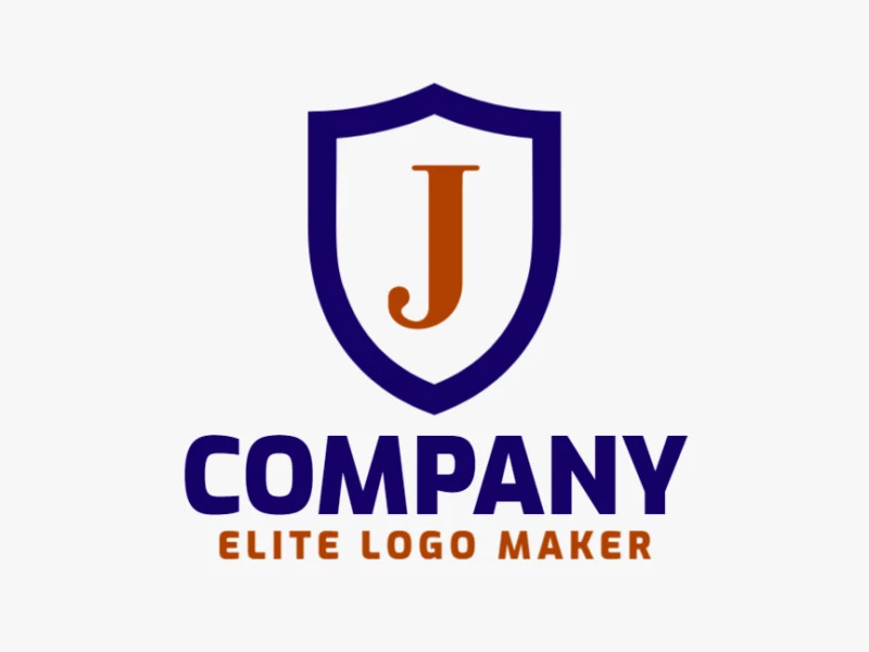 Un logotipo emblema que presenta la letra 'J', incorporando una combinación de colores azul y marrón para un diseño distinguido y autoritario.