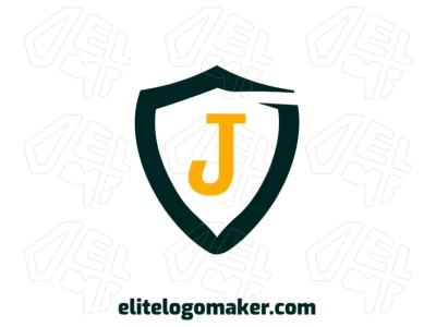 Un logo empresarial con la letra "J" combinada con un diseño simple de escudo de guerra, transmitiendo fuerza y profesionalismo.