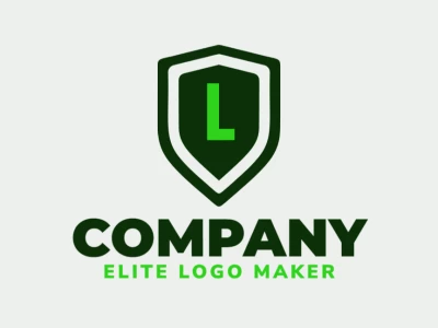 Logotipo atractivo en estilo emblema con la letra 'L' dentro de un escudo verde, combinando formas y colores llamativos para una identidad visual impactante.