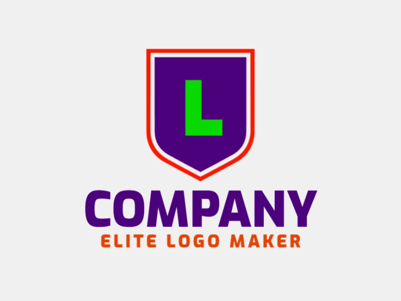 Un diseño de logotipo minimalista que presenta la letra 'L' combinada con un escudo, incorporando verde, naranja y morado vibrantes.