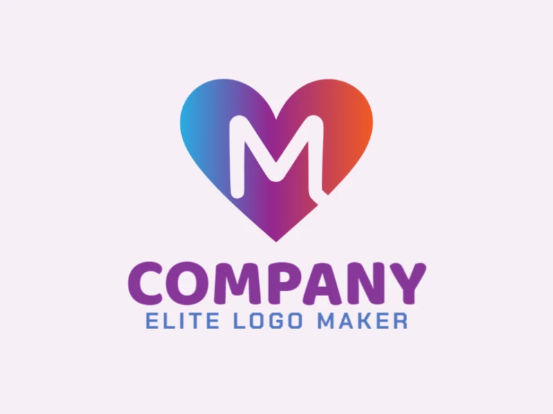 Un logotipo en degradado inspirador con la letra 'M' dentro de un corazón, combinando los colores suavemente para evocar calidez y positividad.